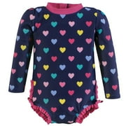 Hudson Baby Girls Rashguard Toddler Swimsuit, Navy Hearts, 8 Years